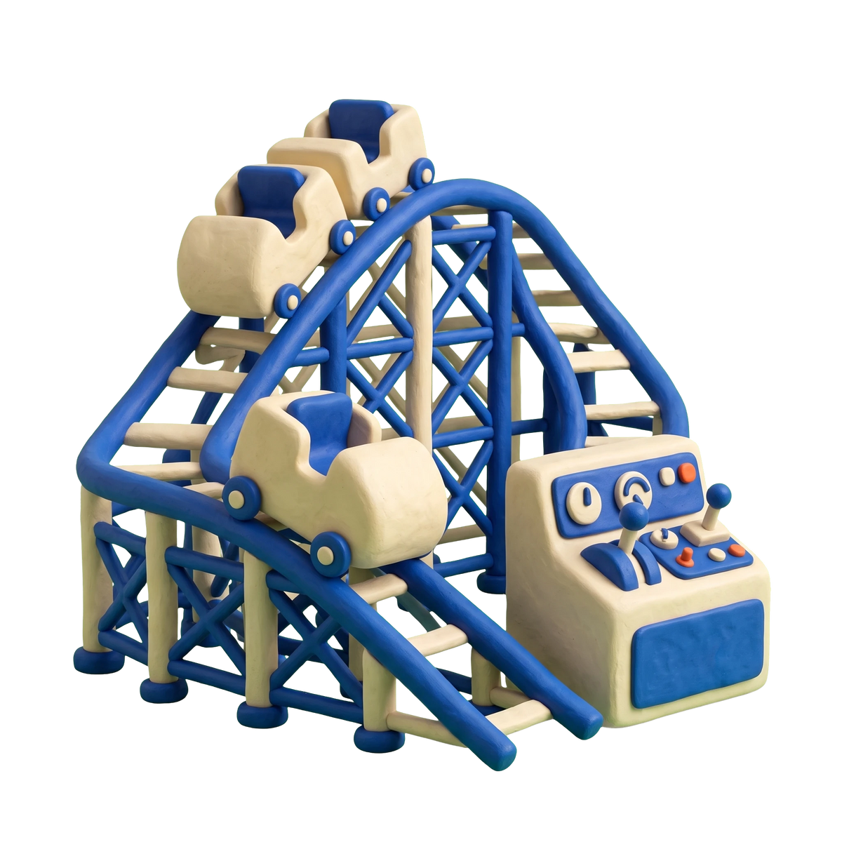 Roller coaster illustration in blue and ivory clay