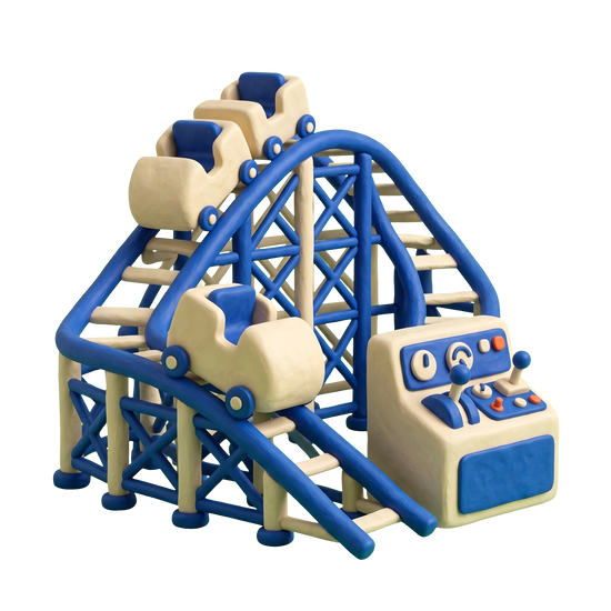 Roller coaster illustration in blue and ivory clay