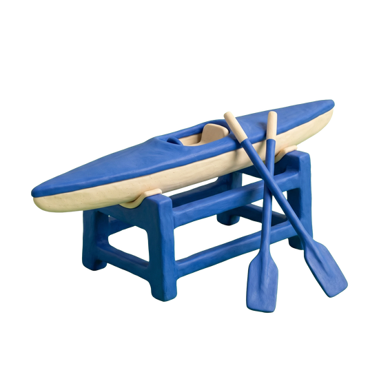Rowing club illustration in blue and ivory clay