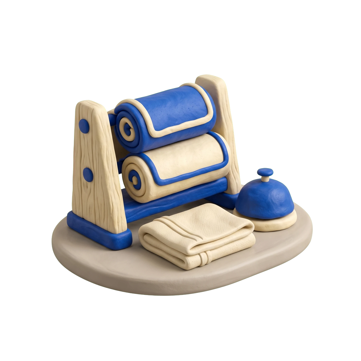 Rug store illustration in blue and ivory clay