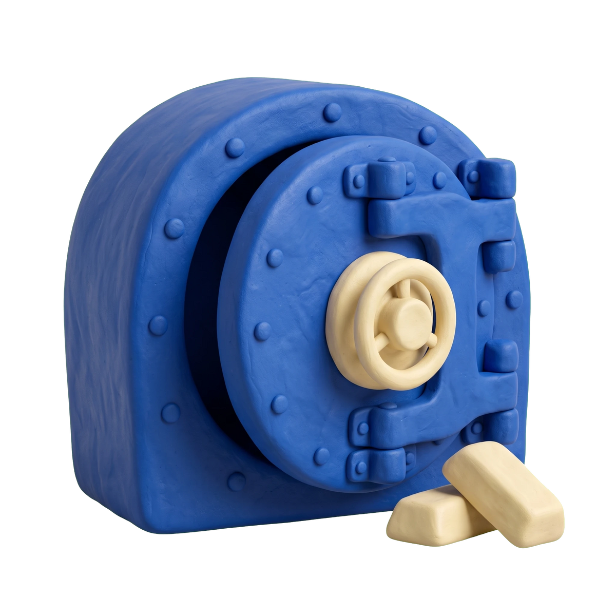 Safe & vault shop illustration in blue and ivory clay