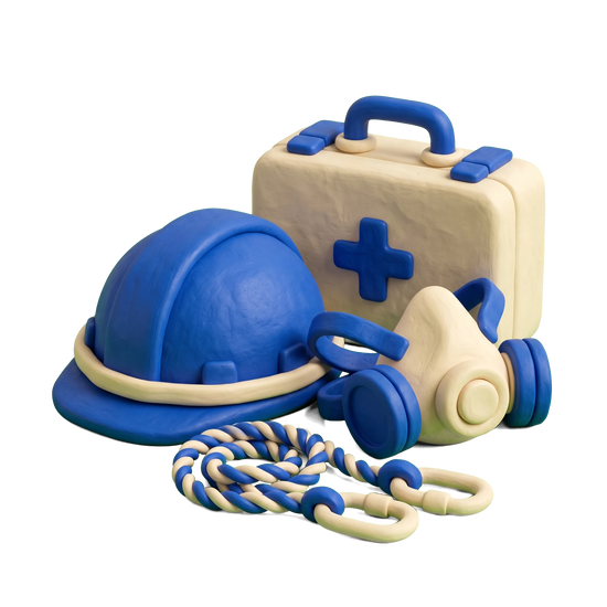 Safety equipment supplier illustration in blue and ivory clay