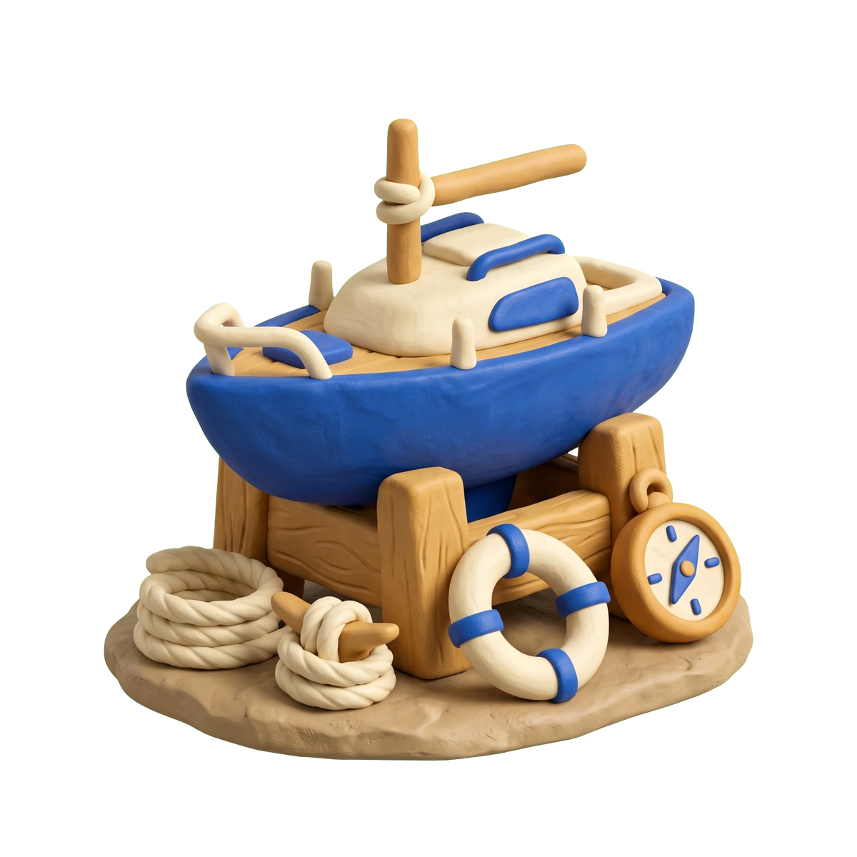 Sailing school illustration in blue and ivory clay