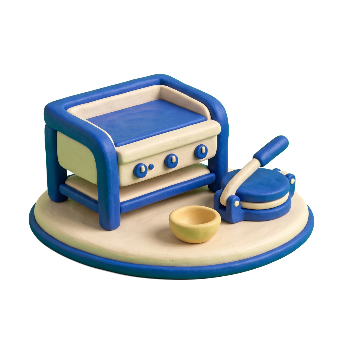 Salvadoran restaurant illustration in blue and ivory clay