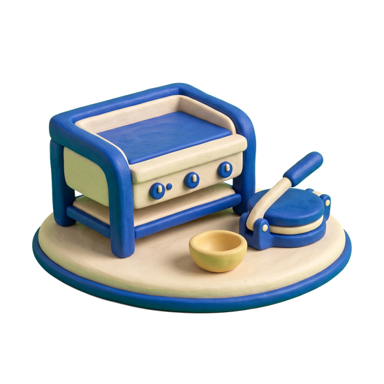 Salvadoran restaurant illustration in blue and ivory clay
