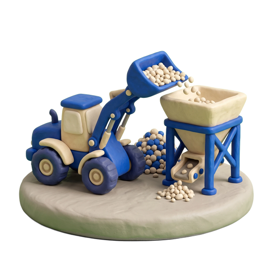Sand & gravel supplier illustration in blue and ivory clay