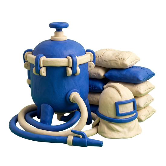 Sandblasting service illustration in blue and ivory clay