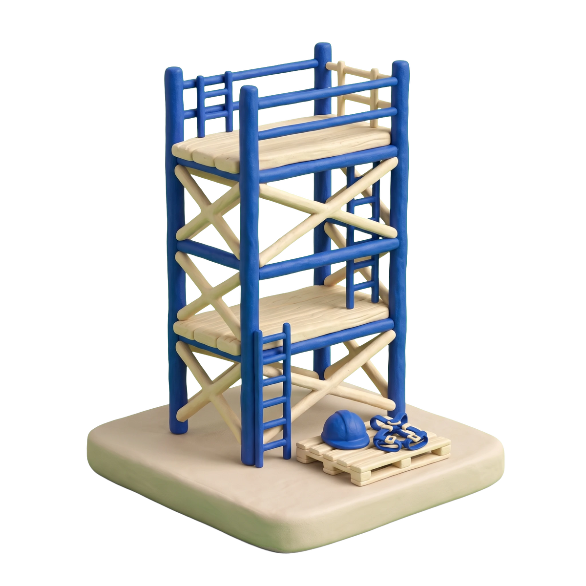 Scaffolding rental service illustration in blue and ivory clay