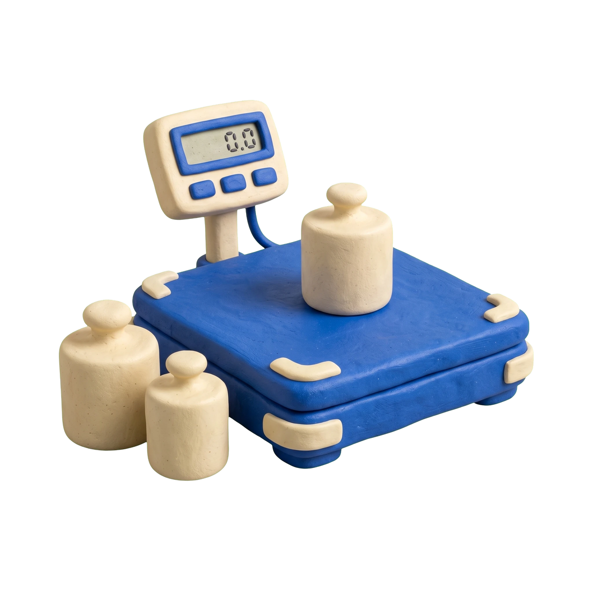 Scale repair service illustration in blue and ivory clay