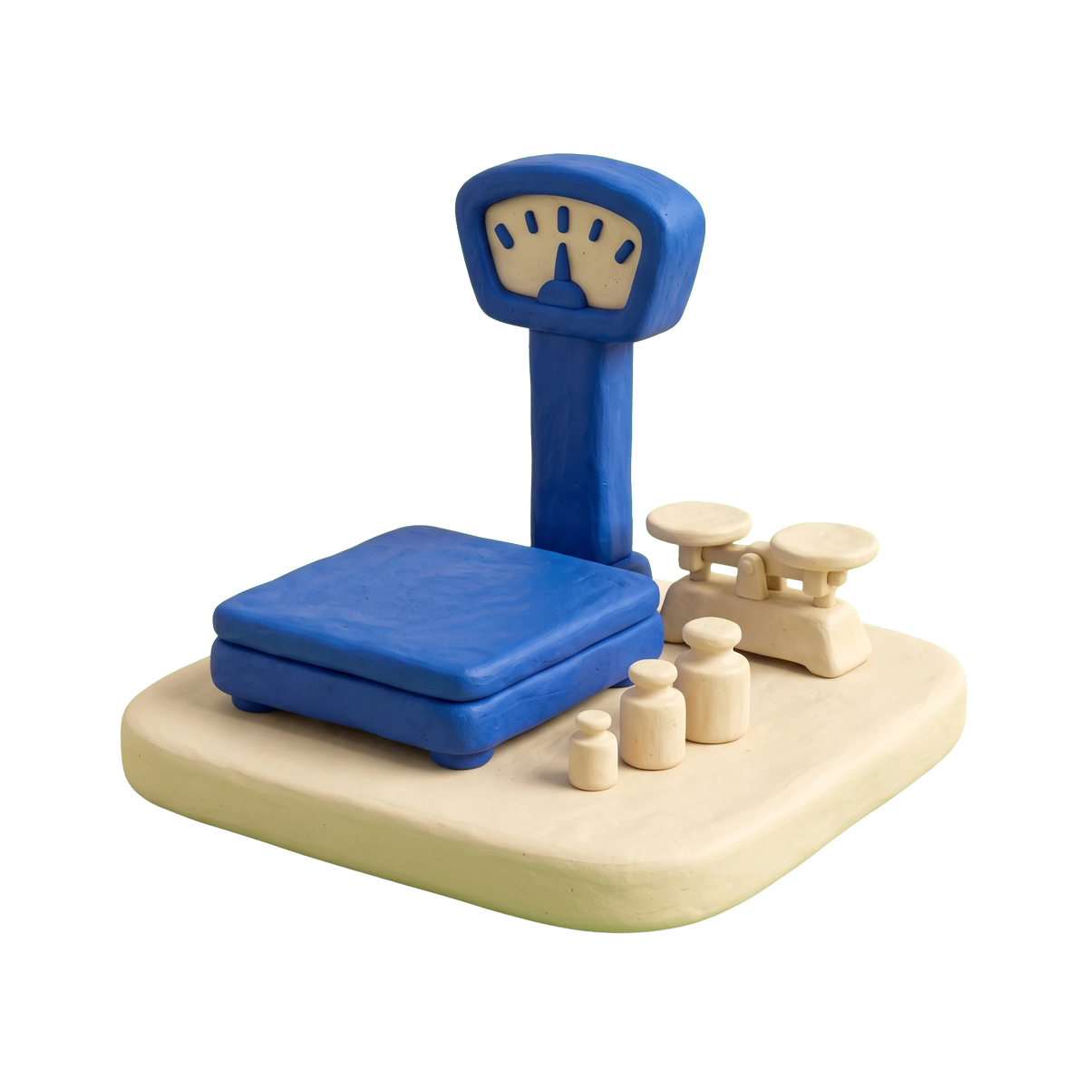 Scale supplier illustration in blue and ivory clay