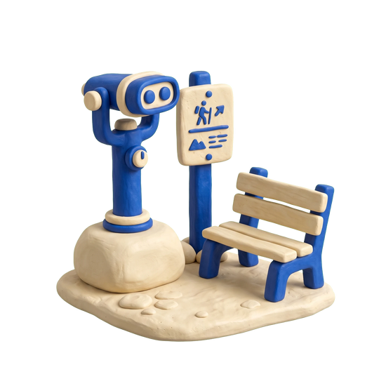 Scenic spot illustration in blue and ivory clay