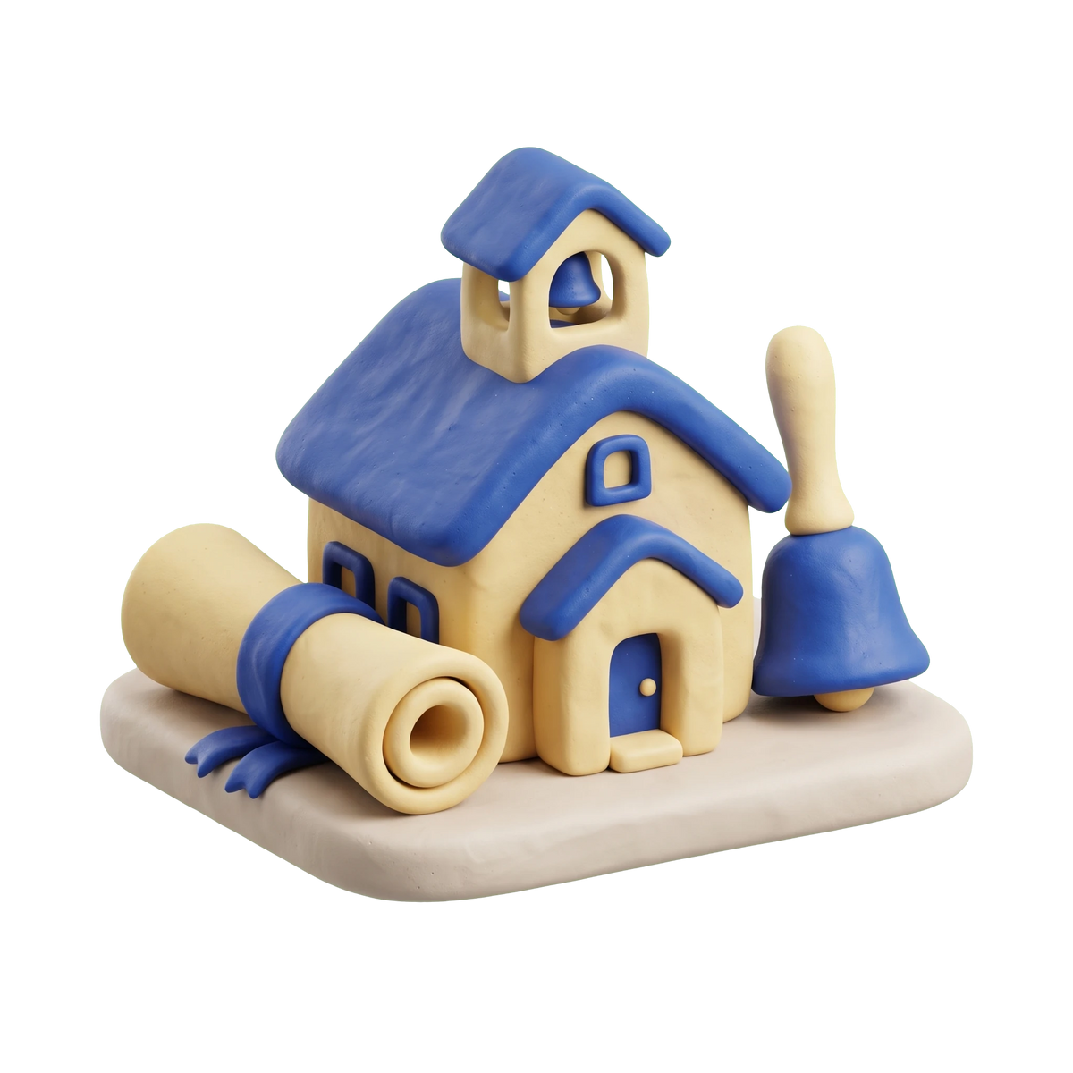 School administration office illustration in blue and ivory clay