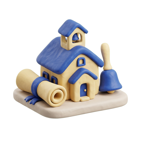 School administration office illustration in blue and ivory clay