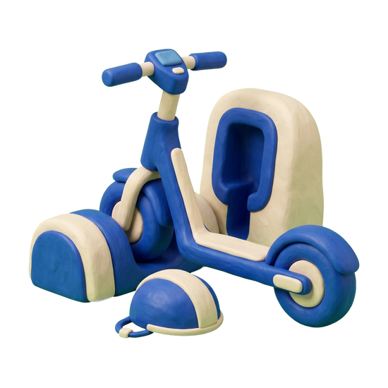 Scooter rental service illustration in blue and ivory clay