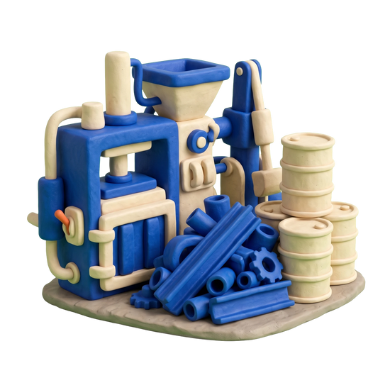 Scrap metal dealer illustration in blue and ivory clay