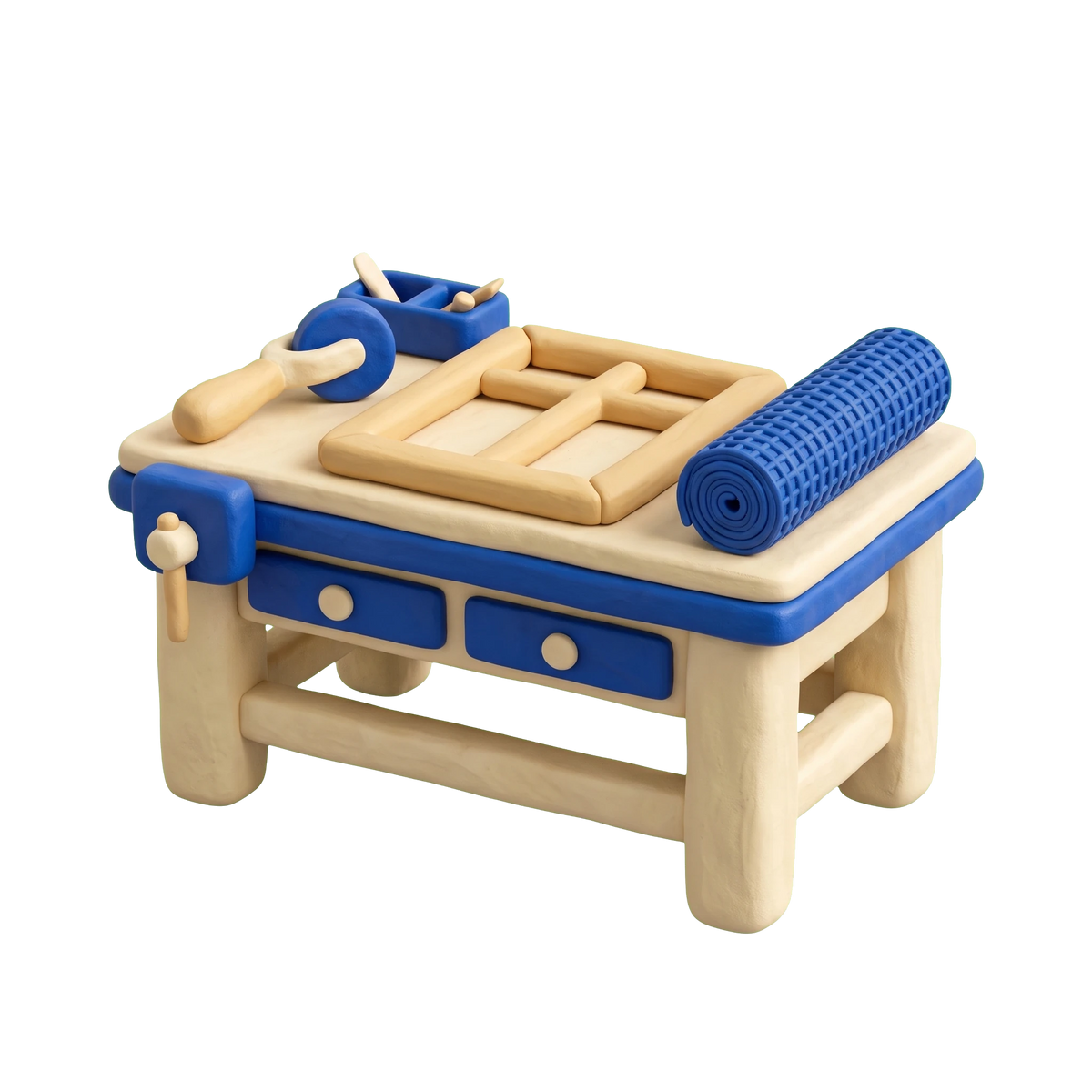 Screen repair service illustration in blue and ivory clay