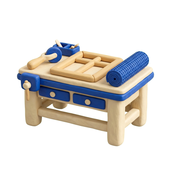 Screen repair service illustration in blue and ivory clay