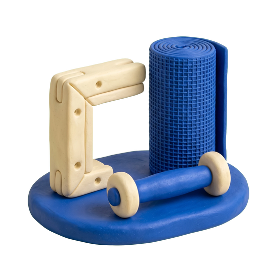 Screen store illustration in blue and ivory clay