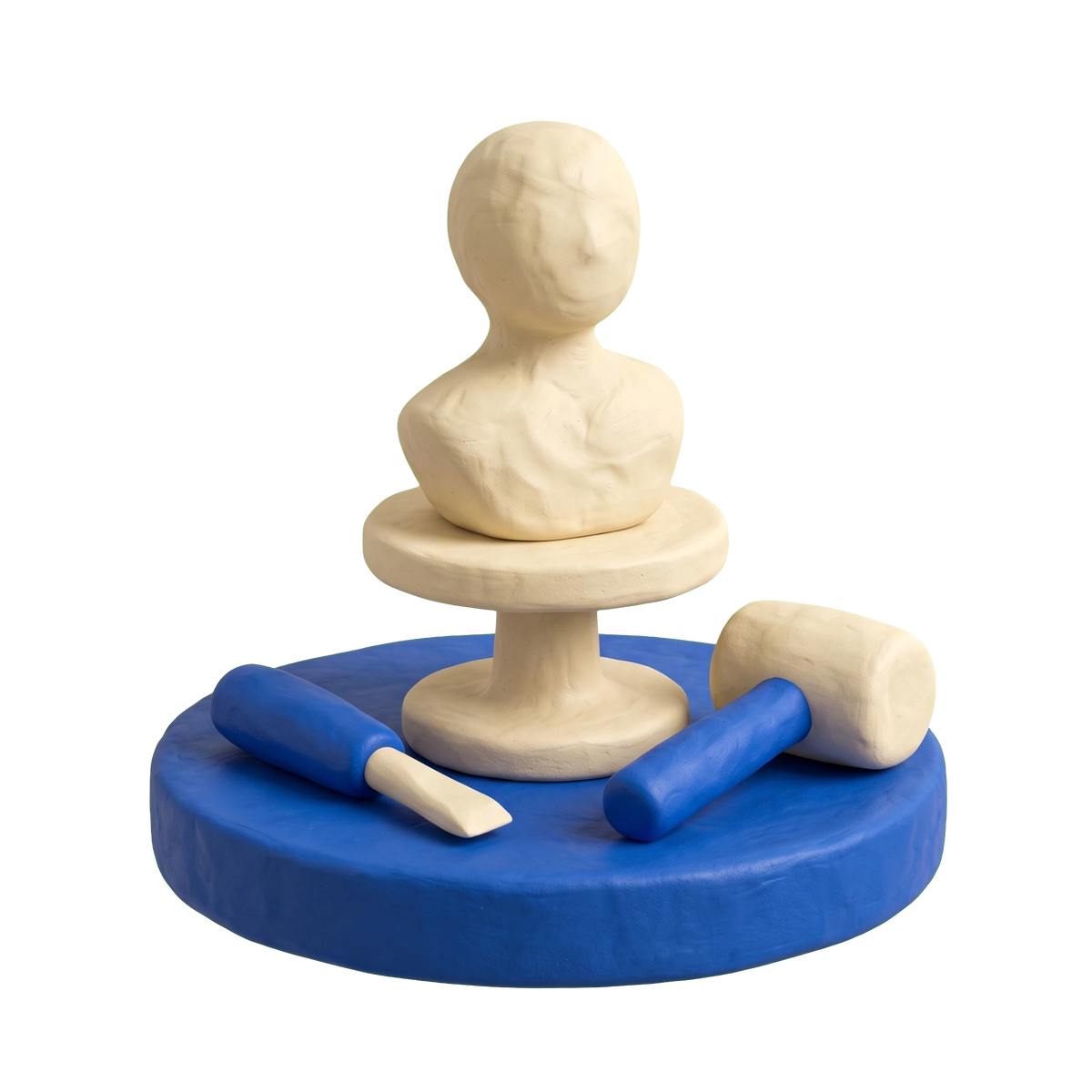 Sculpture illustration in blue and ivory clay