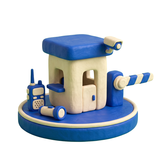 Security guard service illustration in blue and ivory clay