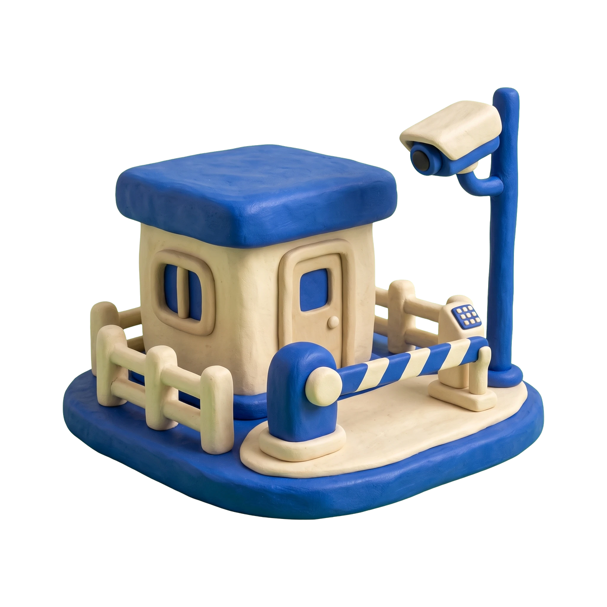 Security service illustration in blue and ivory clay