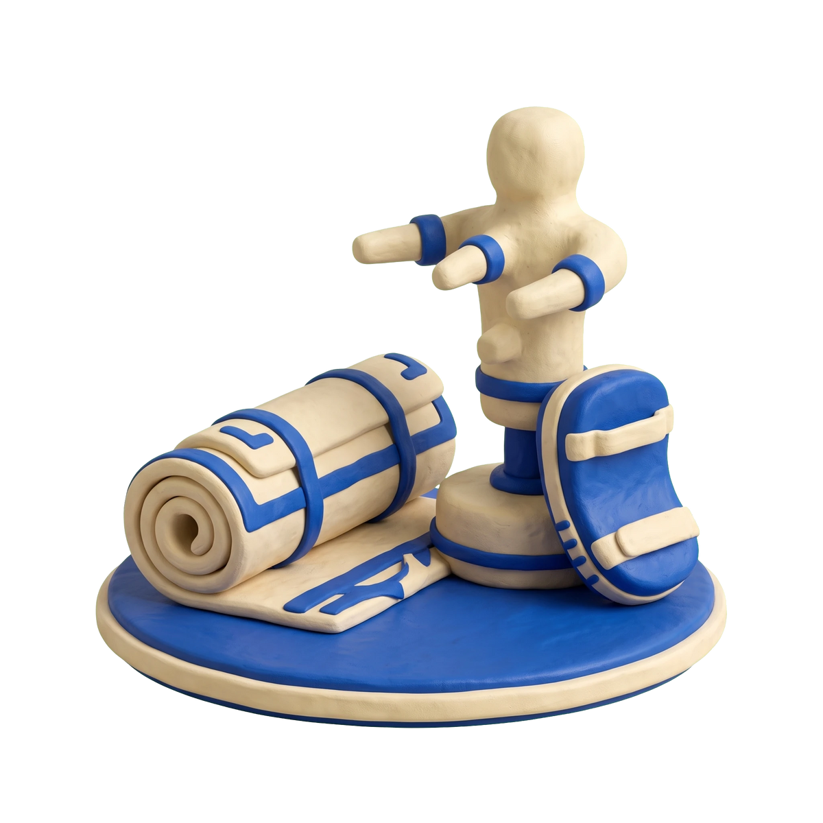 Self defense school illustration in blue and ivory clay