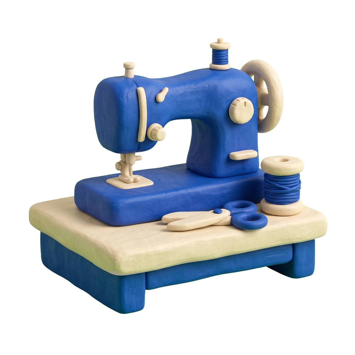Sewing company illustration in blue and ivory clay