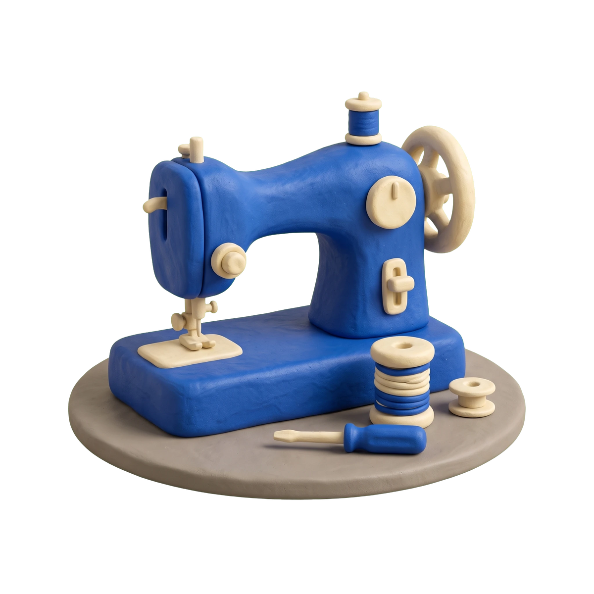 Sewing machine repair service illustration in blue and ivory clay