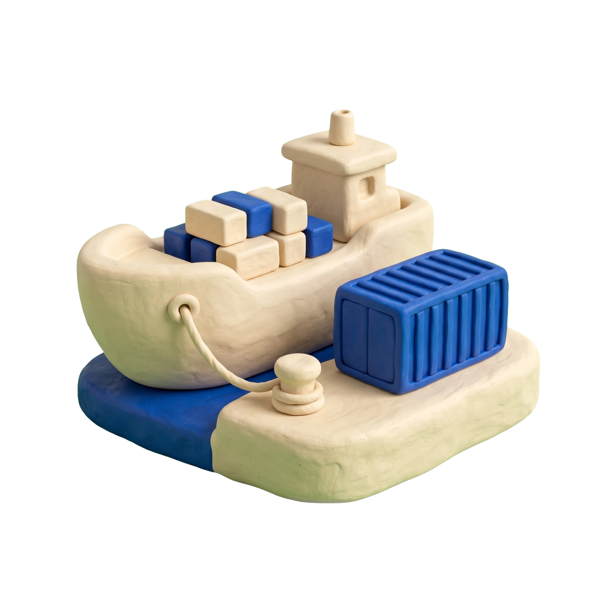 Shipping company illustration in blue and ivory clay