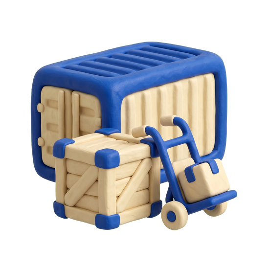 Shipping service illustration in blue and ivory clay