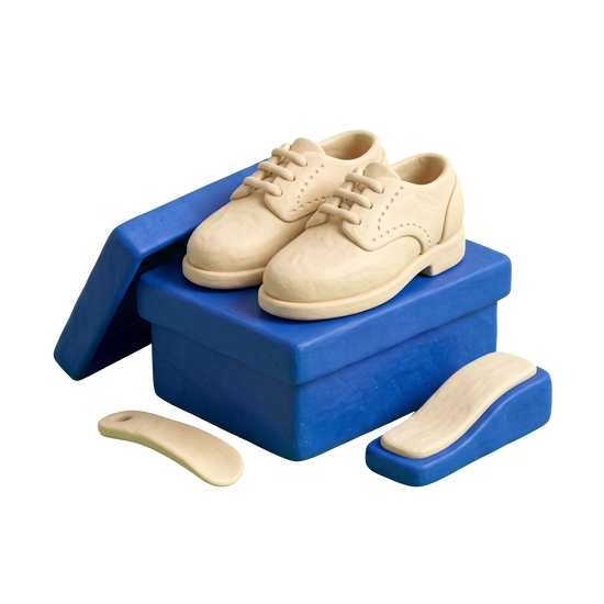 Shoe store illustration in blue and ivory clay