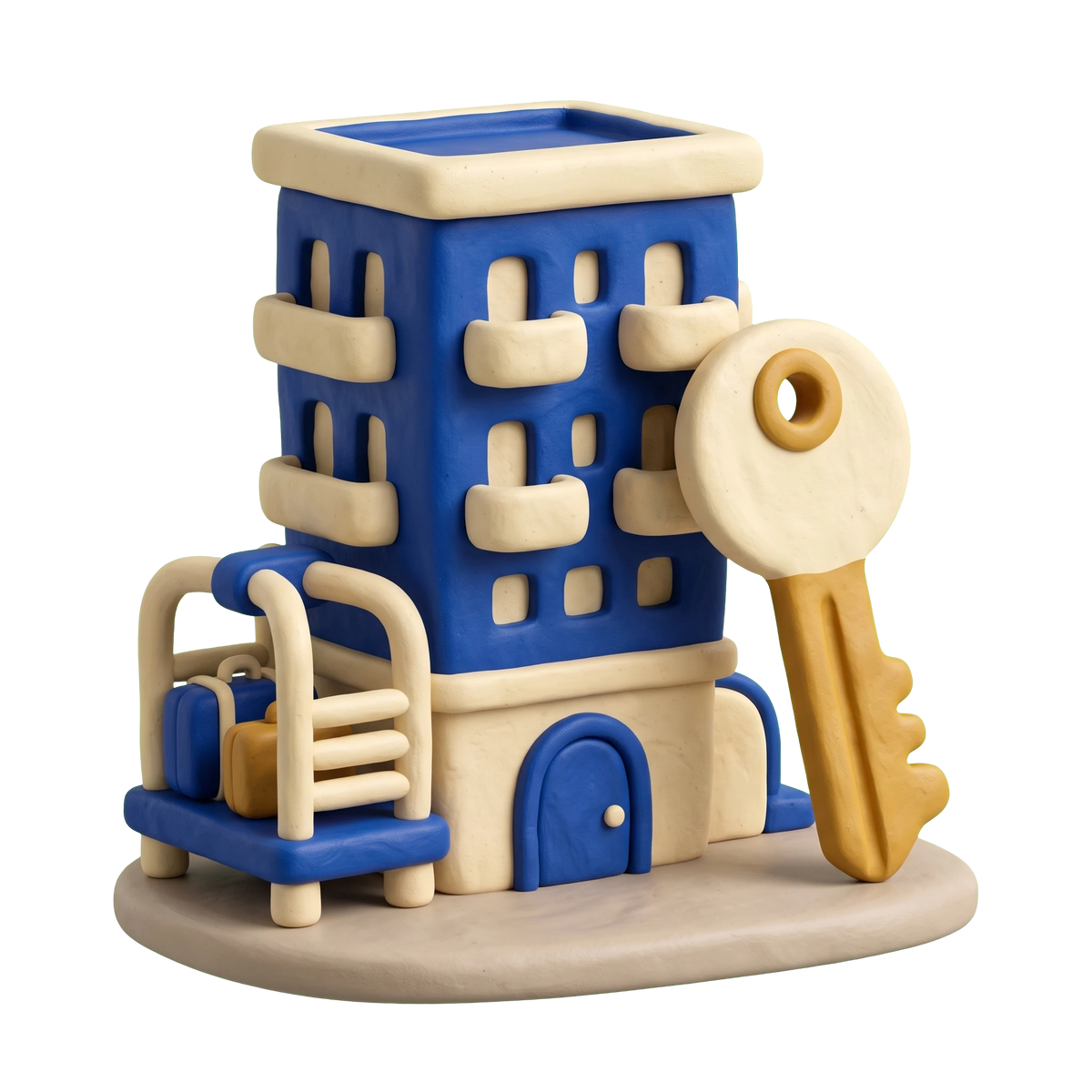 Short term apartment rental agency illustration in blue and ivory clay