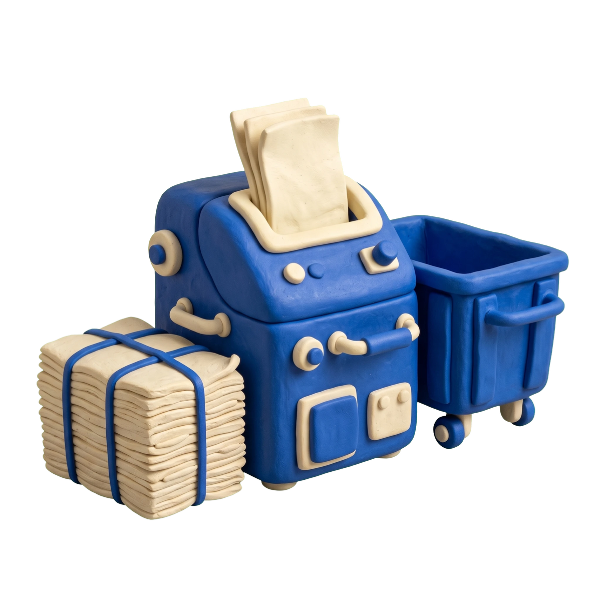 Shredding service illustration in blue and ivory clay