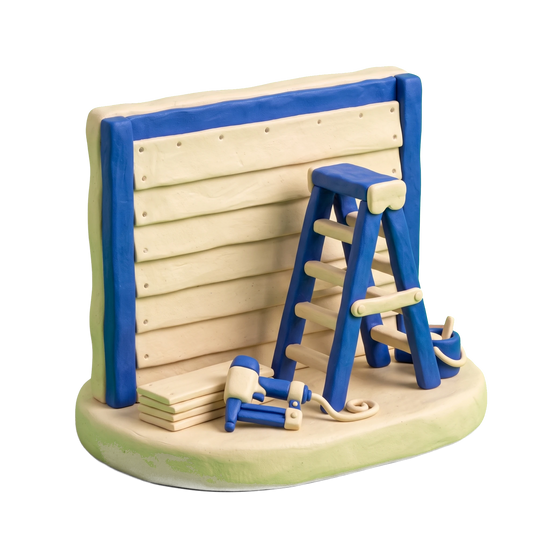 Siding contractor illustration in blue and ivory clay