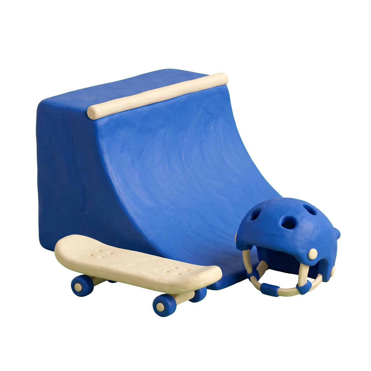 Skatepark illustration in blue and ivory clay