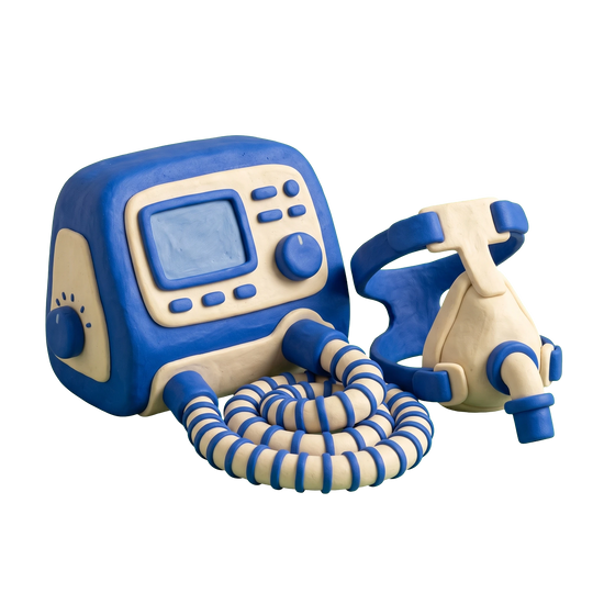 Sleep clinic illustration in blue and ivory clay