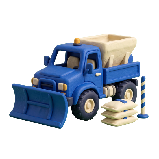 Snow removal service illustration in blue and ivory clay