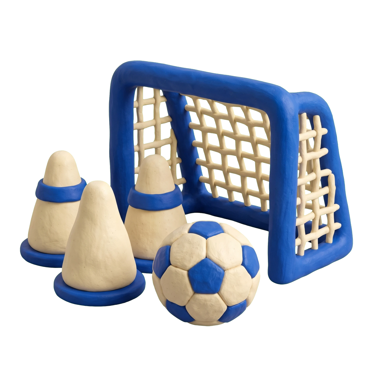 Soccer practice illustration in blue and ivory clay