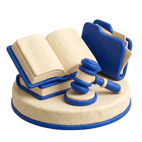 Social security attorney illustration in blue and ivory clay