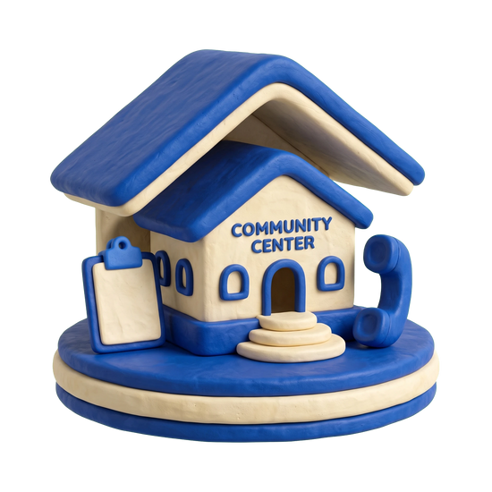 Social services organization illustration in blue and ivory clay