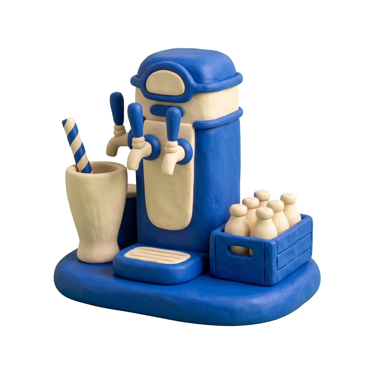 Soft drinks shop illustration in blue and ivory clay