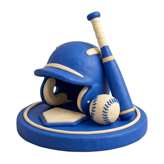 Softball club illustration in blue and ivory clay