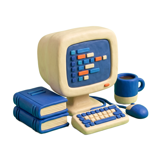 Software training institute illustration in blue and ivory clay