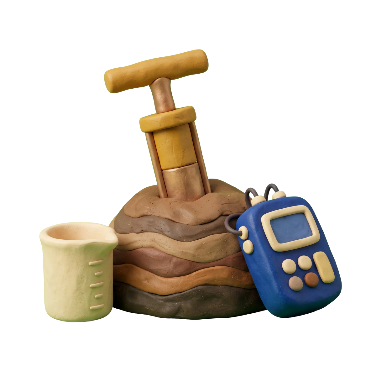 Soil testing service illustration in blue and ivory clay