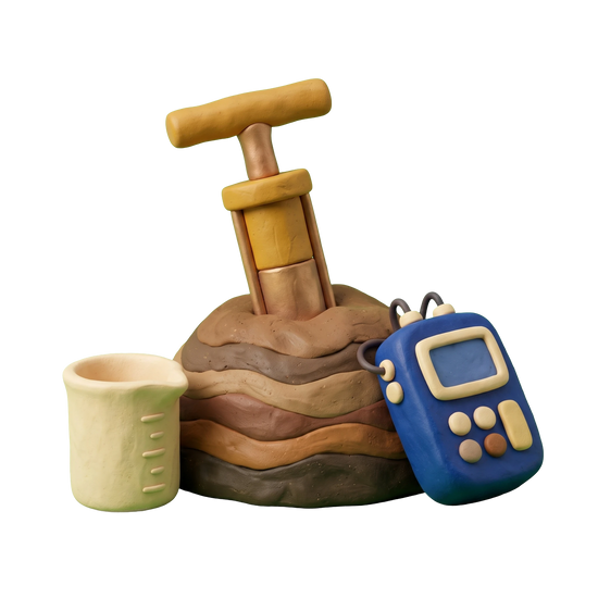 Soil testing service illustration in blue and ivory clay