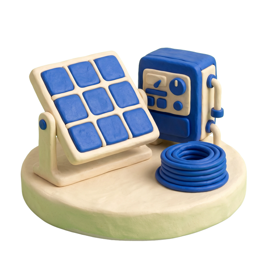Solar energy company illustration in blue and ivory clay