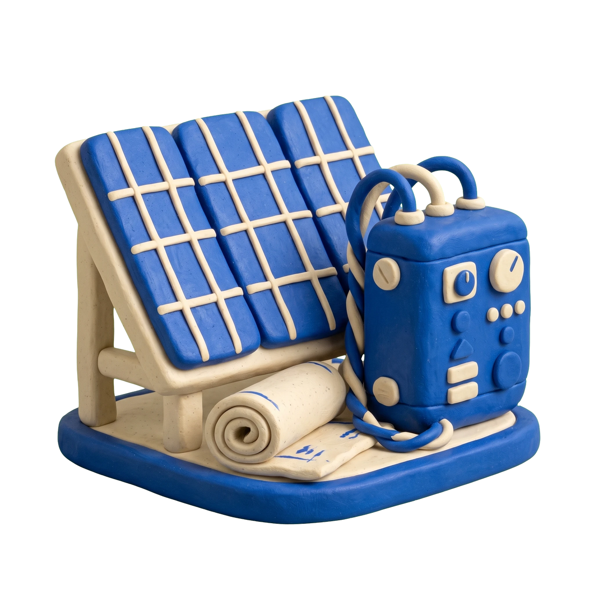 Solar energy equipment supplier illustration in blue and ivory clay
