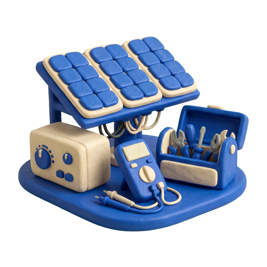 Solar energy system service illustration in blue and ivory clay