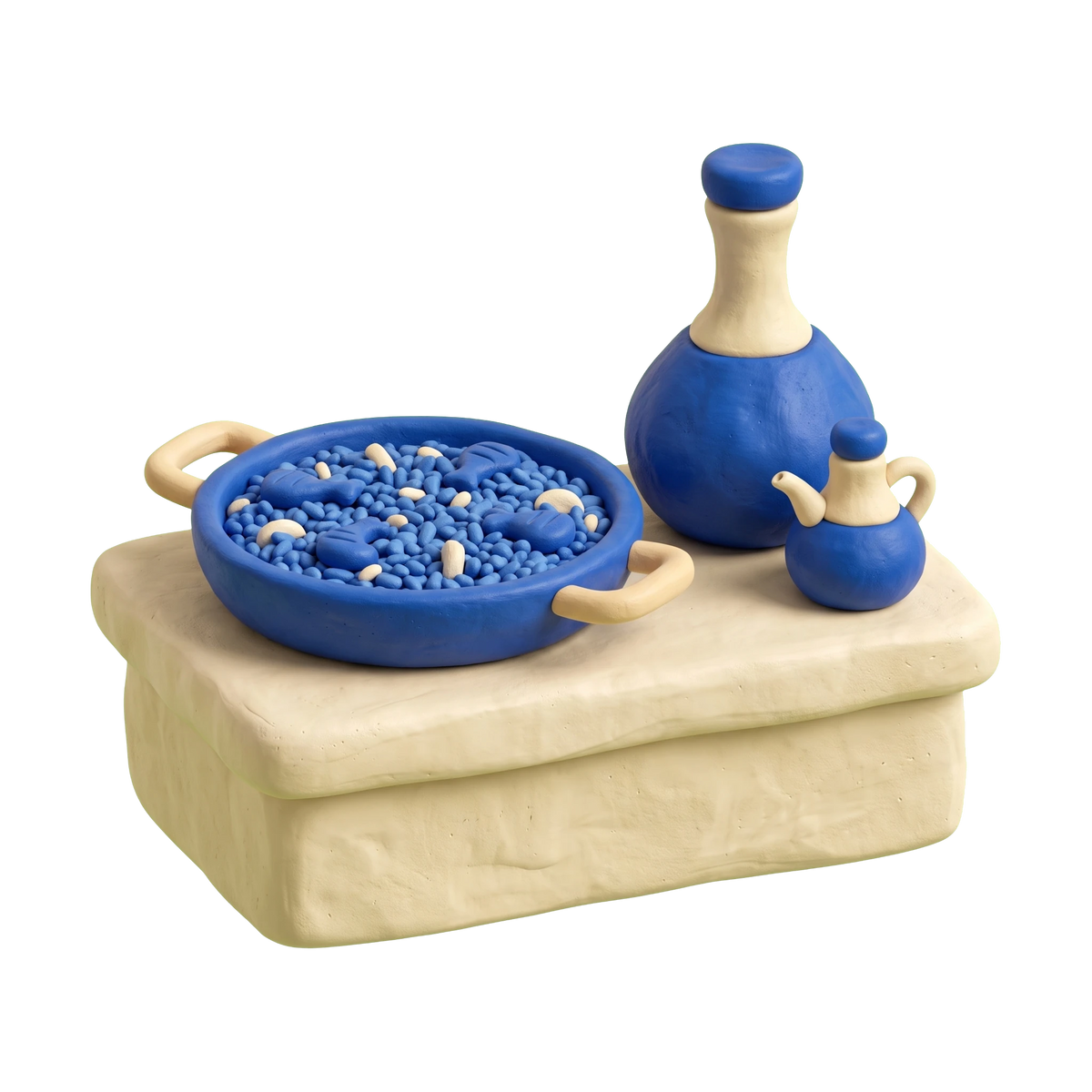 Spanish restaurant illustration in blue and ivory clay
