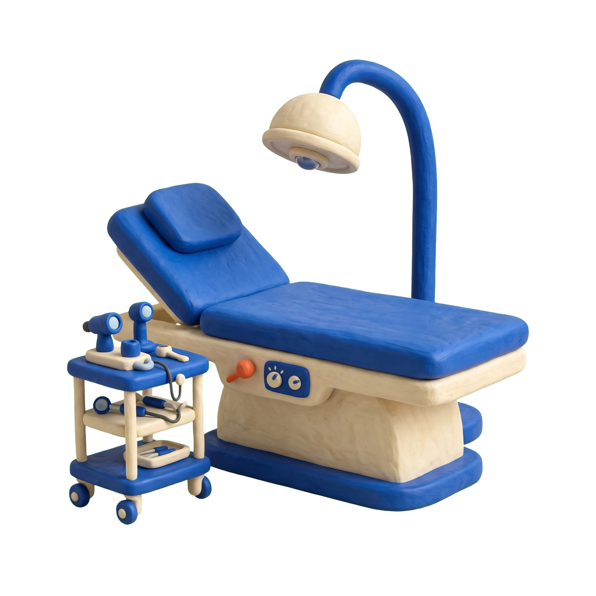 Specialized clinic illustration in blue and ivory clay